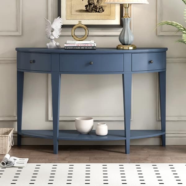 Modern Curved Console Table Sofa Table with 3 Drawers and 1 Shelf Bed
