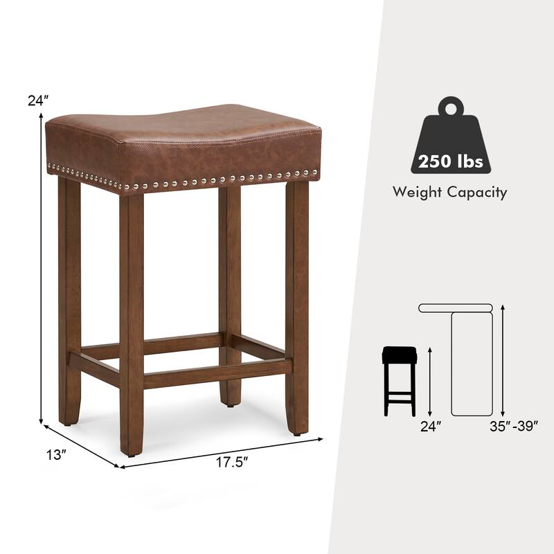 Gymax Bar Stool Set of 4 24-Inch Counter Height Saddle Stools w/ PU
