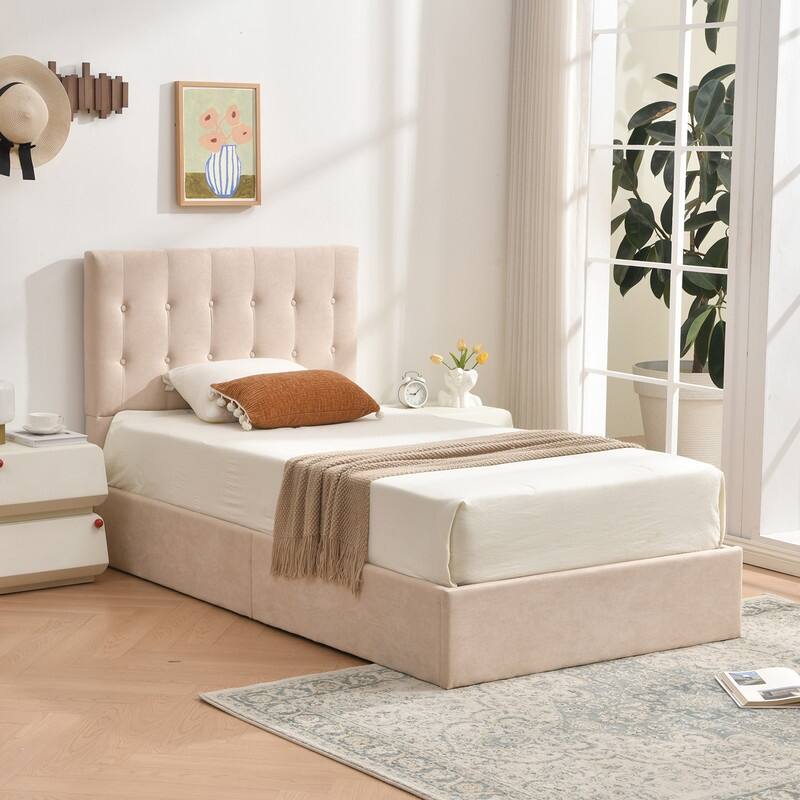 Plywood Frame Upholstered Platform Bed with Lift-up Storage