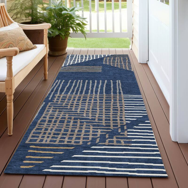 Machine Washable Indoor/ Outdoor Casual Contemporary Chantille Rug - Navy - 2'3" x 7'6"
