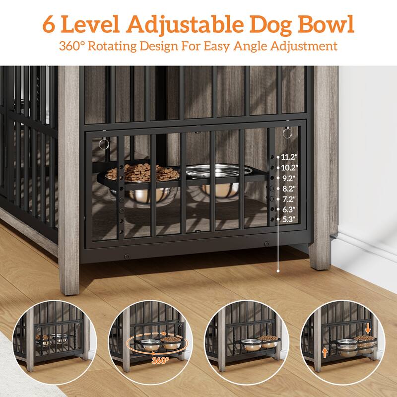 Large Dog Crate Furniture, 78"L Wooden Dog Crate Kennel with Removable Divider