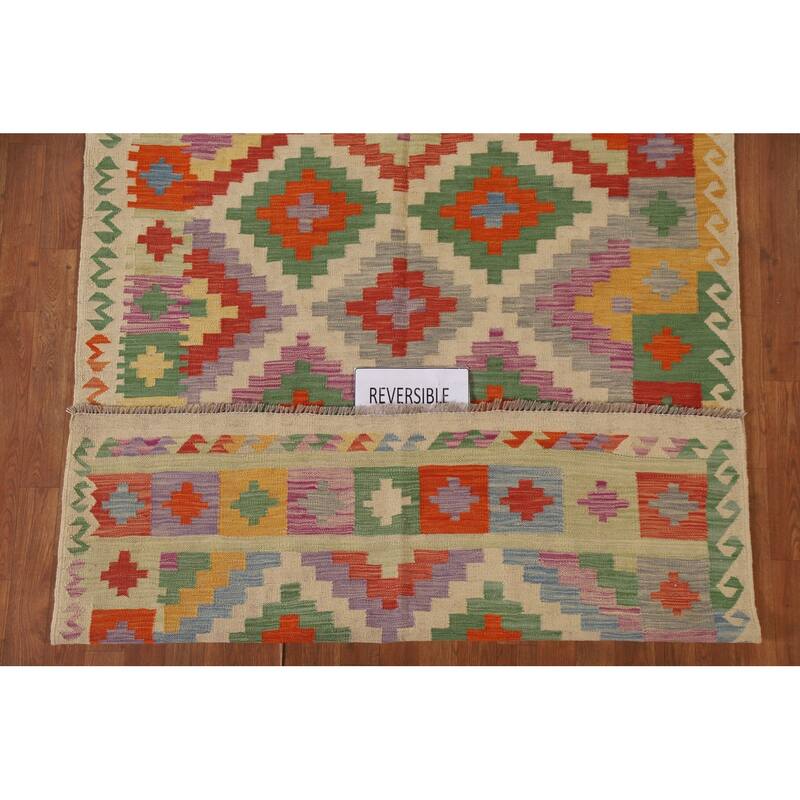 Hand Woven Oriental 100% Wool Carpet Southwestern Geometric Multi-Colored Kilim Area Rug - 6' 8'' X 4' 10''