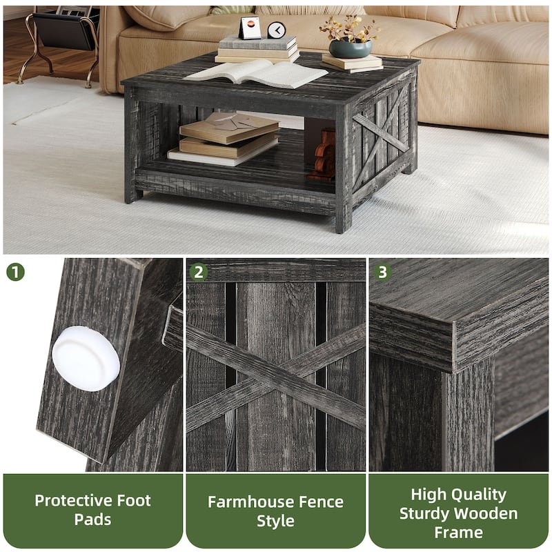 Moasis Farmhouse Coffee Table with Storage for Living Room Square Center Table