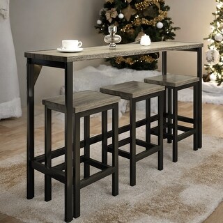 Counter Height Extra Long Dining Table Set with 3 Stools Pub Kitchen ...