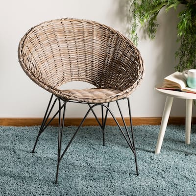 SAFAVIEH Sierra Grey Wash / Dark Steel Rattan Accent Chair - 31.9" x 28" x 24"