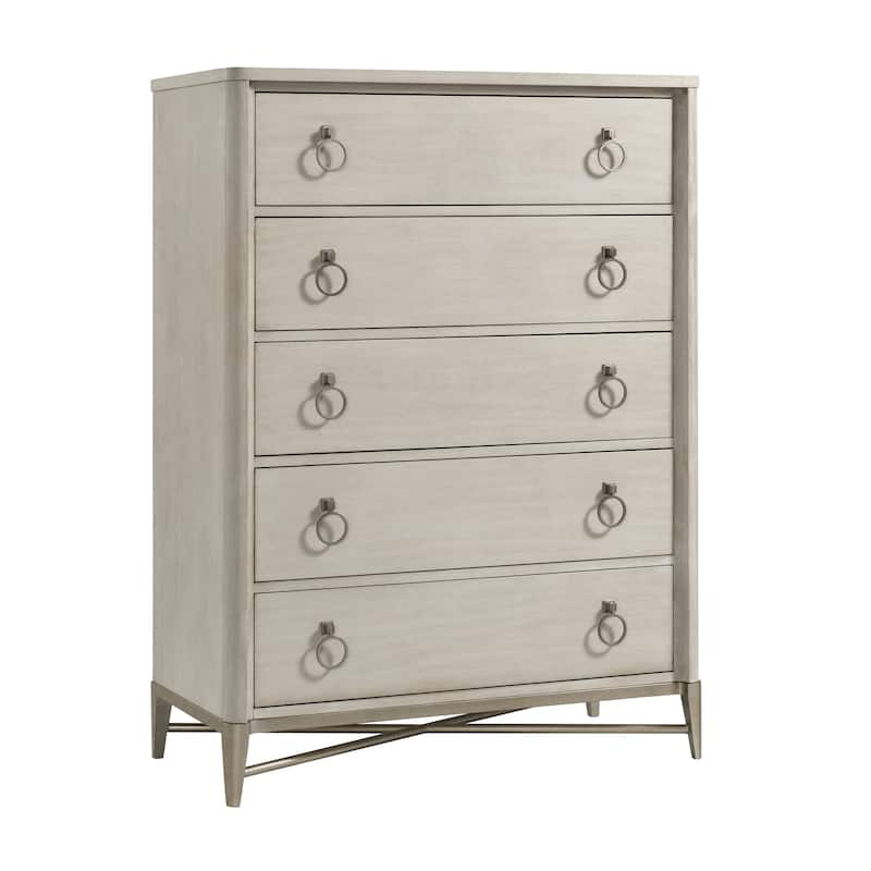 Roundhill Furniture Mantalia Solid Wood 5-Drawer Chest with Metal Frame, Champagne