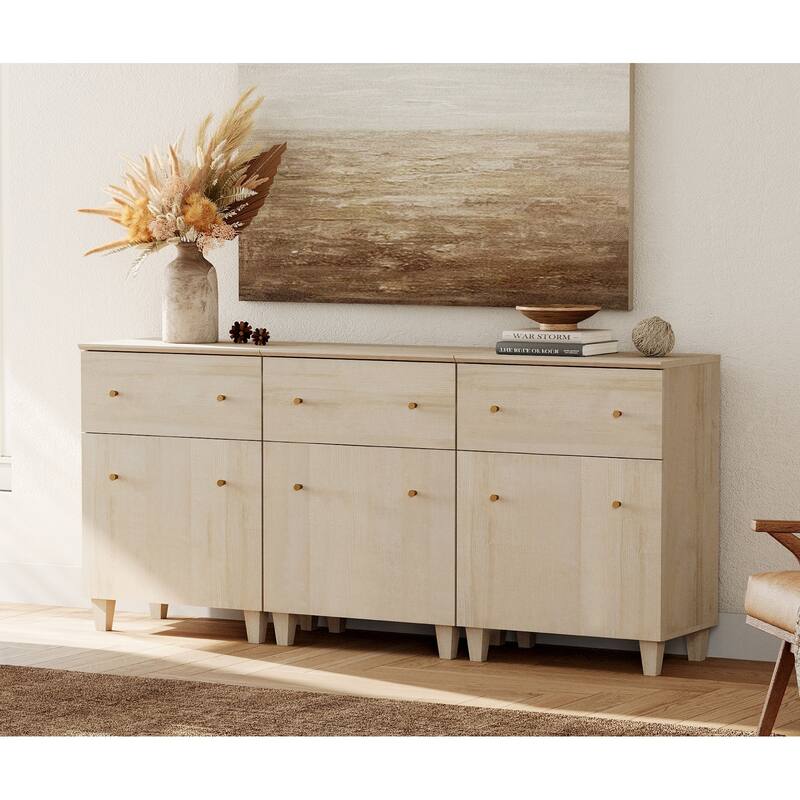 70.8" Sideboards Drawer Cabinet, 3-In-1 Kitchen Buffet Table - 3 Packs - Light Oak