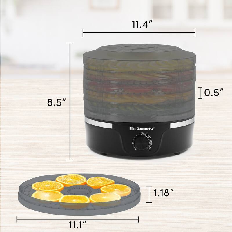 Elite Gourmet Food Dehydrator with Adjustable Temperature Dial and 5 Trays, Black with Clear Trays