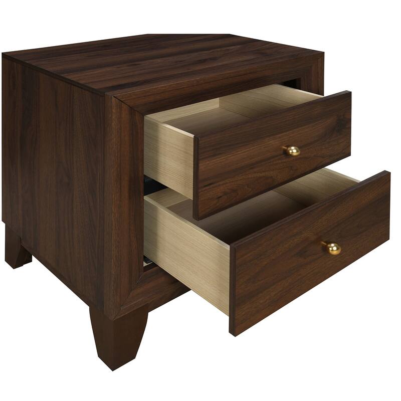 Anza Walnut 2-drawer Nightstand Bedside Table
