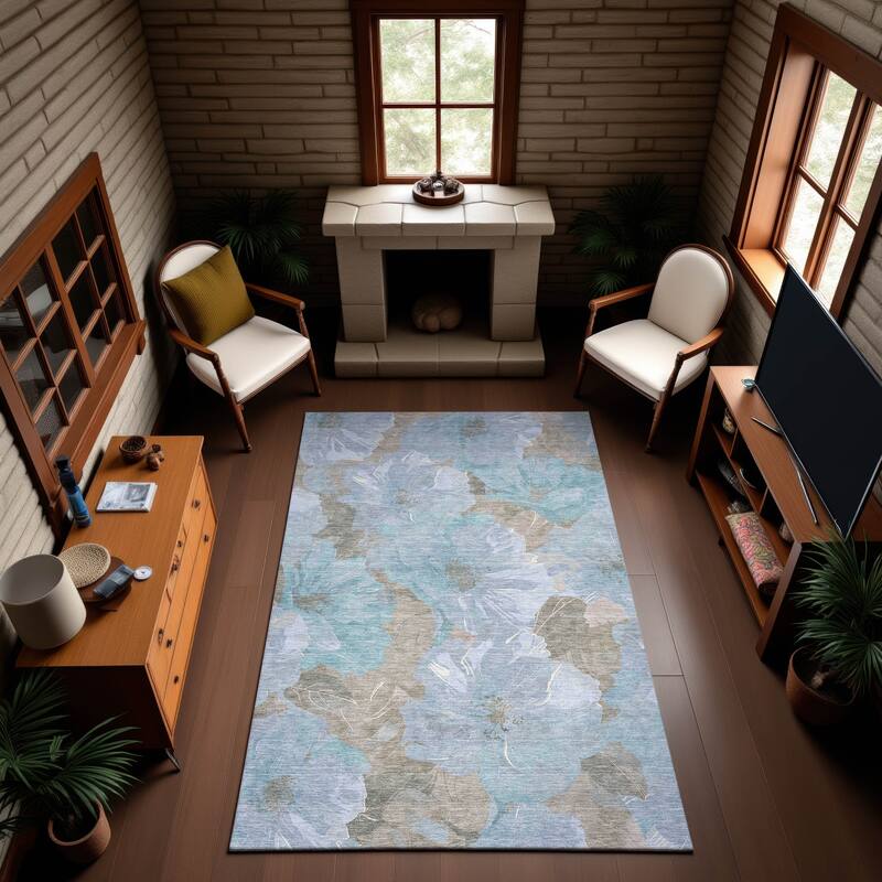 Premium Washable Super Soft Contemporary Floral Mayfield Rug - Sky - 2'6" x 3'10"