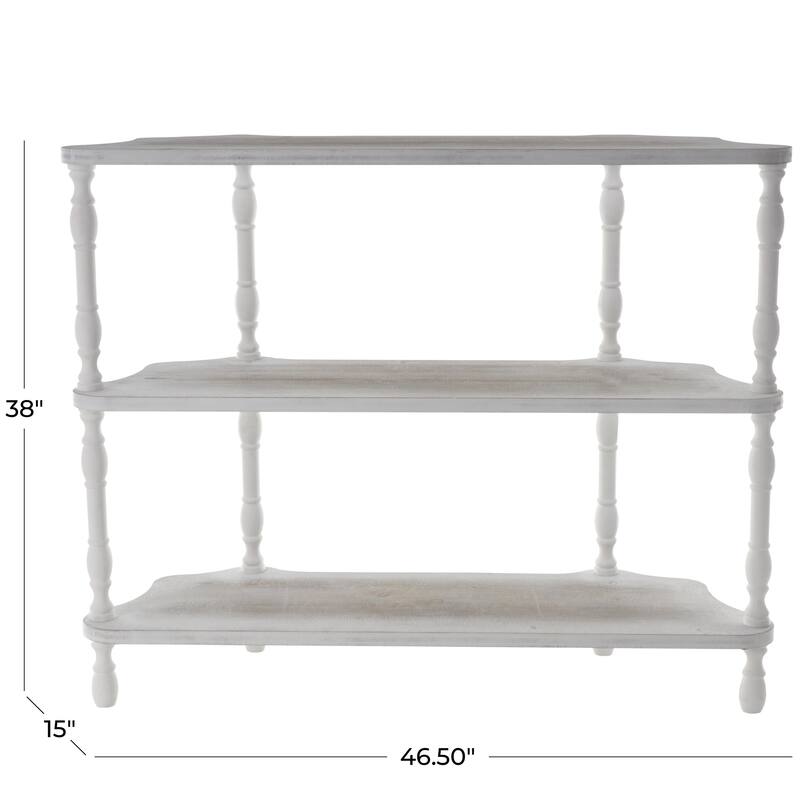 Wooden Washed 2 Shelf Shelving Unit with Turned Legs and Wavy Corners - White - Roche River Decor