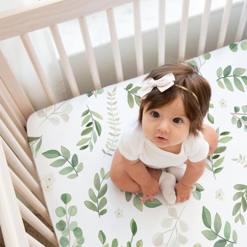Sweet Jojo Designs Boho Floral Leaf Boy Girl 2pc Fitted Crib Sheets Sage White Bohemian Gender Neutral Watercolor Botanical