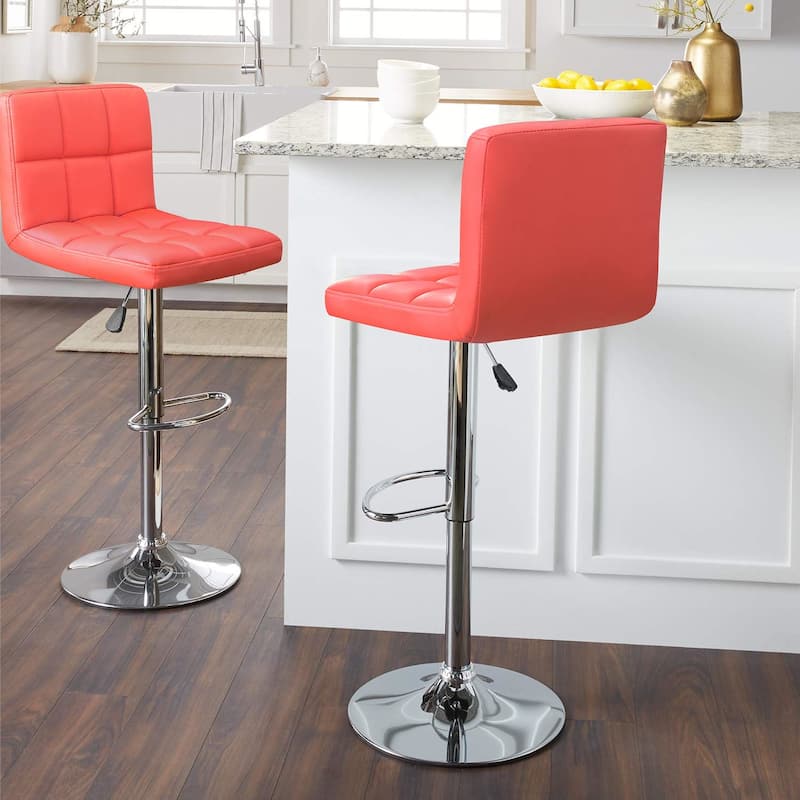 Bar Stools Adjustable Armless Swivel PU Leather Barstools Set of 2