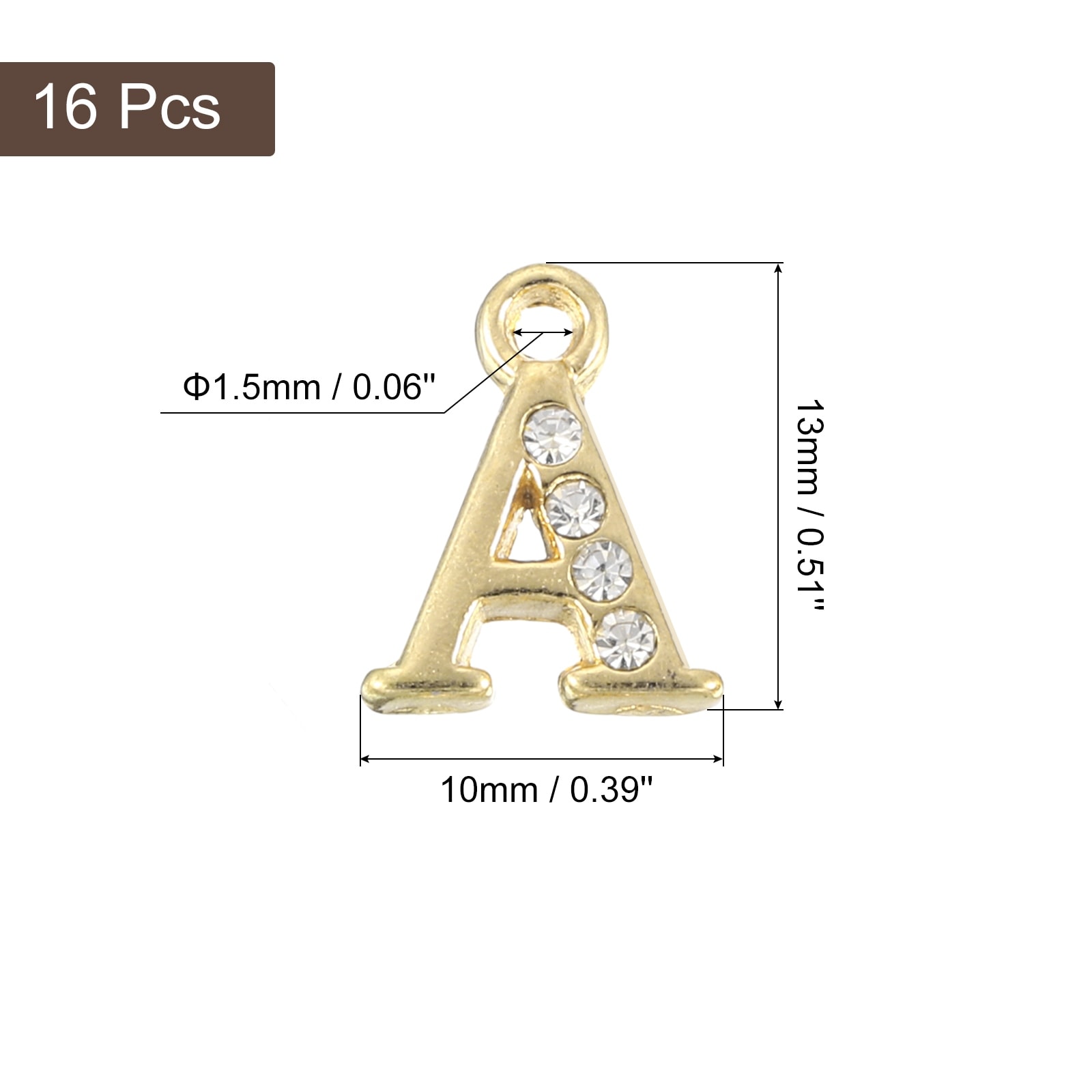 Rhinestone Letter Charm, Letter Alphabet Dangle Charm Pendants for DIY Bracelets Necklace Jewelry Making - Gold