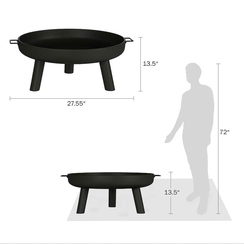 Pure Garden Black Steel 27.5" Wood Burning Outdoor Fire Pit - 27.55 x 27.55 x 13.5
