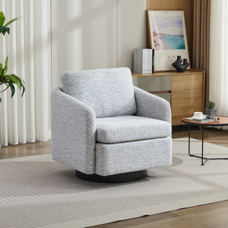 White+Black Modern 31.5" Chenille 360° Swivel Accent Chair with Solid Wood Frame for Living Room - White+Black
