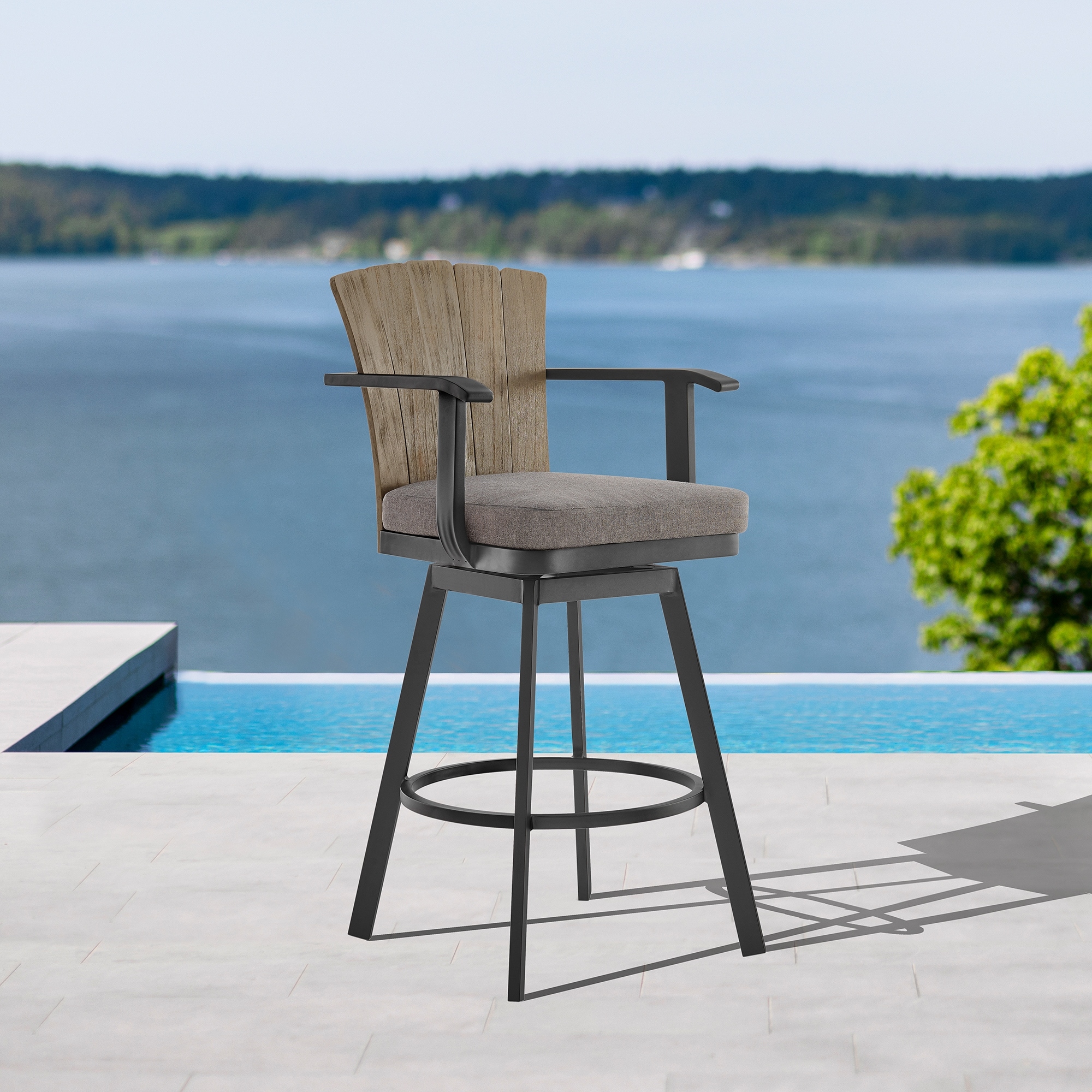 Hazel Solid Teak Wood and Metal Outdoor Patio Bar Height Swivel Adirondack Chair Bar Stool On Sale Bed Bath Beyond 40026255