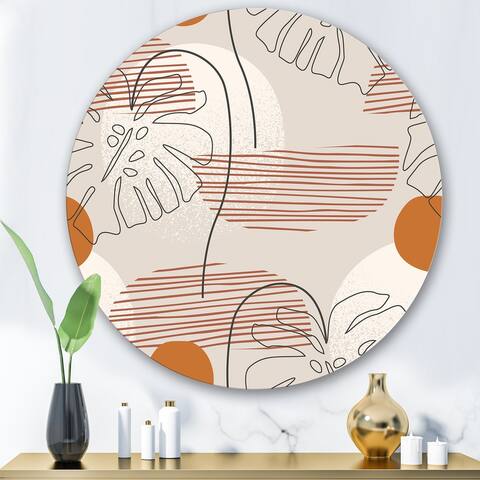 Designart 'One Line Art Shapes & Abstract Monstera Leaf' Modern Metal Circle Wall Art