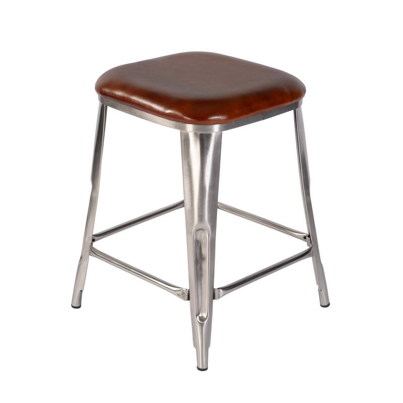 Eastham 24.75 in. Seat Height Leather and Iron Counter Stool with Footrest