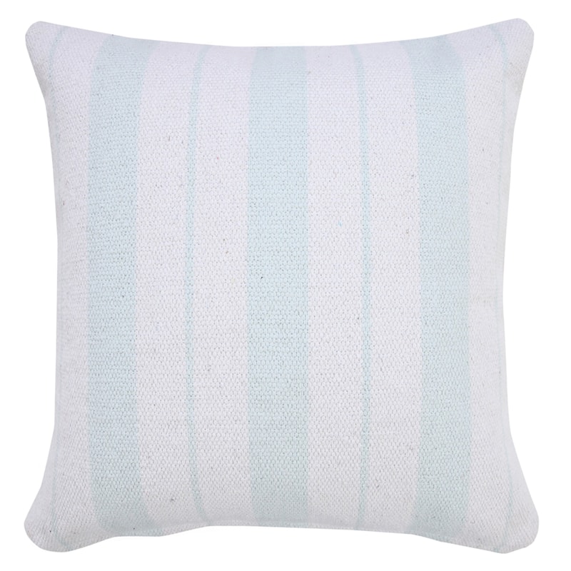 Handwoven Geometric Striped Cotton Throw Pillow Cover - 20" - Sky Blue and White