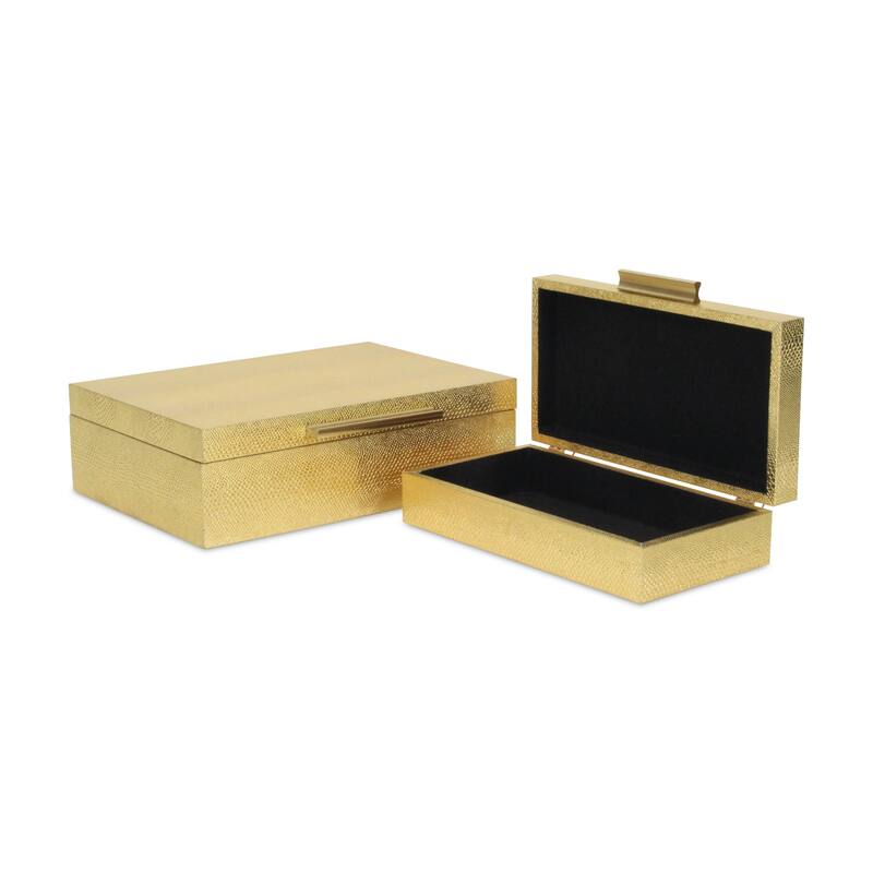 Handcrafted Faux Snakeskin Decorative Boxes - 11.75" - Gold - Set of 2