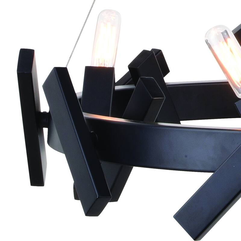 5 Light Chandelier Matte Black Wheel Design Modern Farmhouse Lighting - 76