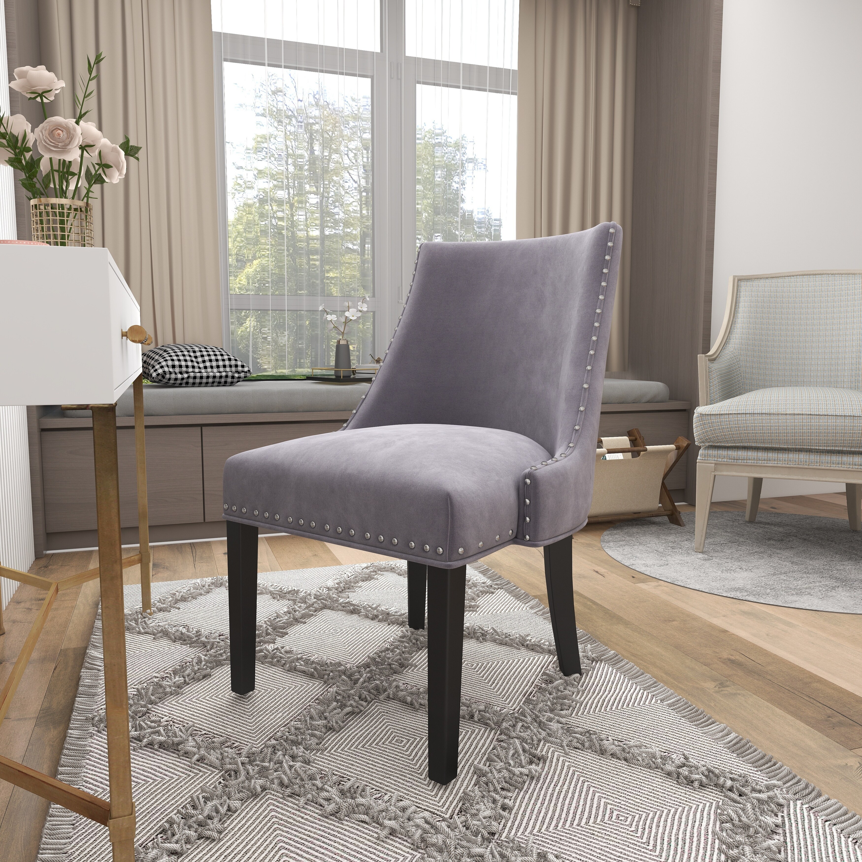 Gray studded dining chairs deals