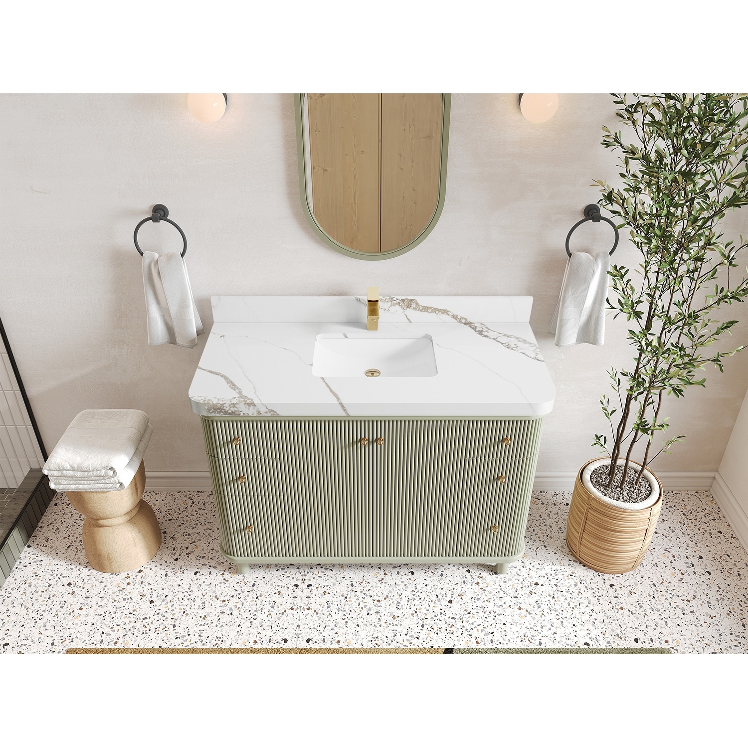 Willow Collections 48 in. W x 22 in. D Reeded Miami Single Bowl Sink Bathroom Vanity with Countertop