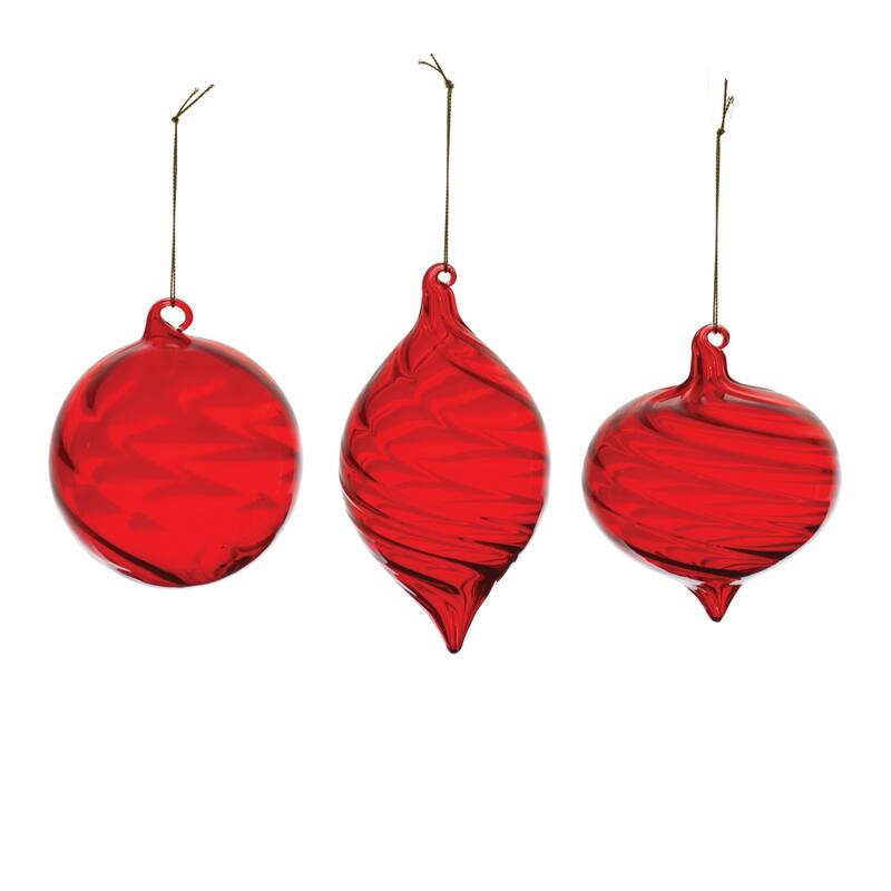 Swirl Glass Christmas Ornaments - 6.5" - Red - 6ct