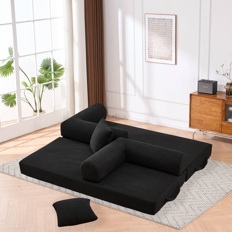 Convertible Sofa Bed, Folding Floor Couch Loveseat with Pillows, Corduroy Multi‑Mode Lounger, Sleeper Mattress