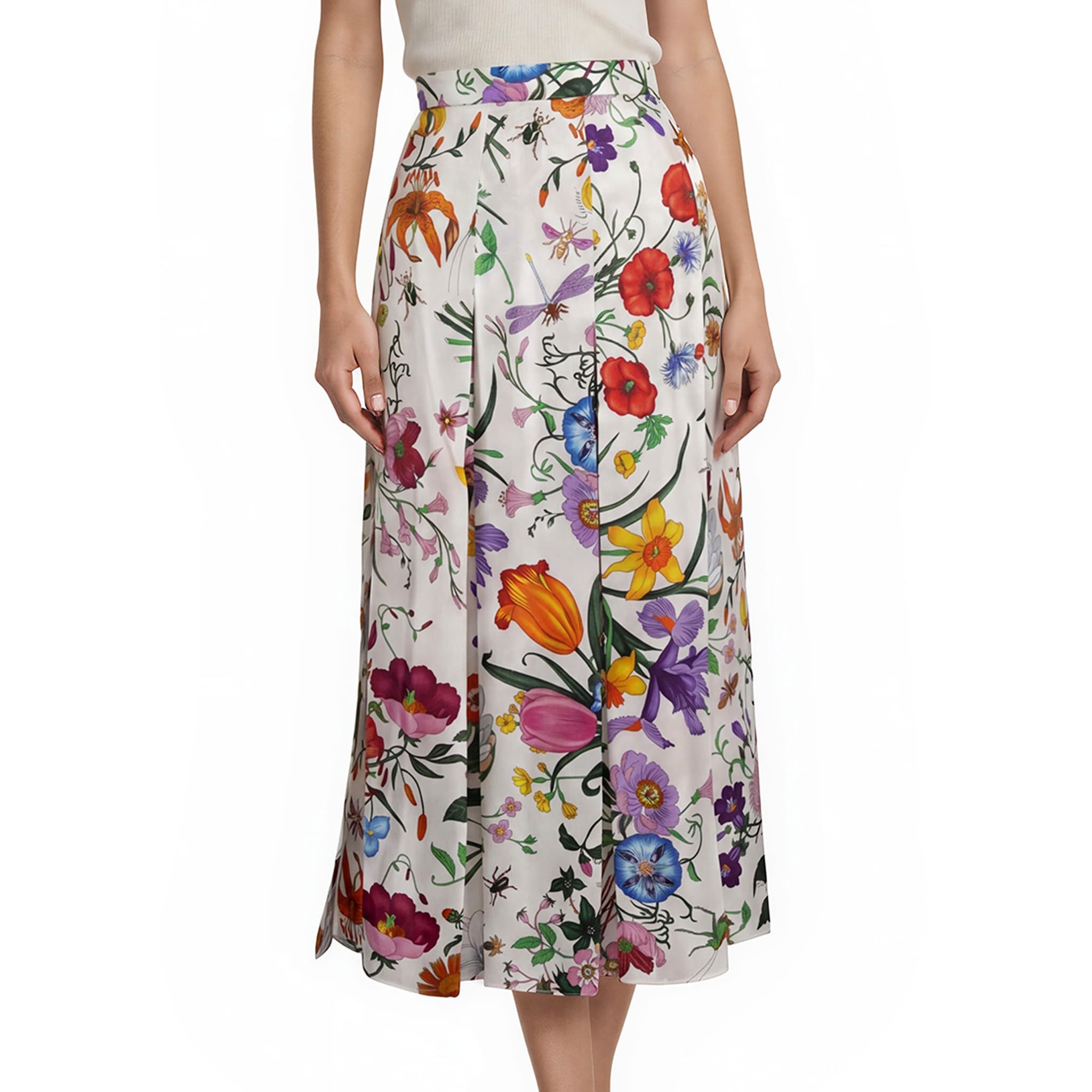 Gucci Flora Printed Silk Twill Skirt