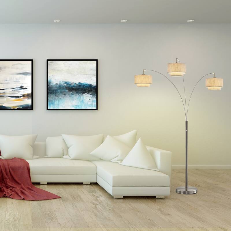 Artiva LED Arched Floor Lamp Dimmer, Brushed Nickel, 80" - SATIN NICKEL - SATIN NICKEL
