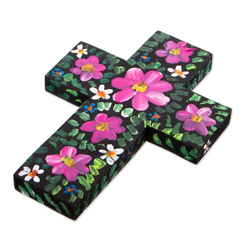 Novica Handmade Magenta Prayers Wood Cross