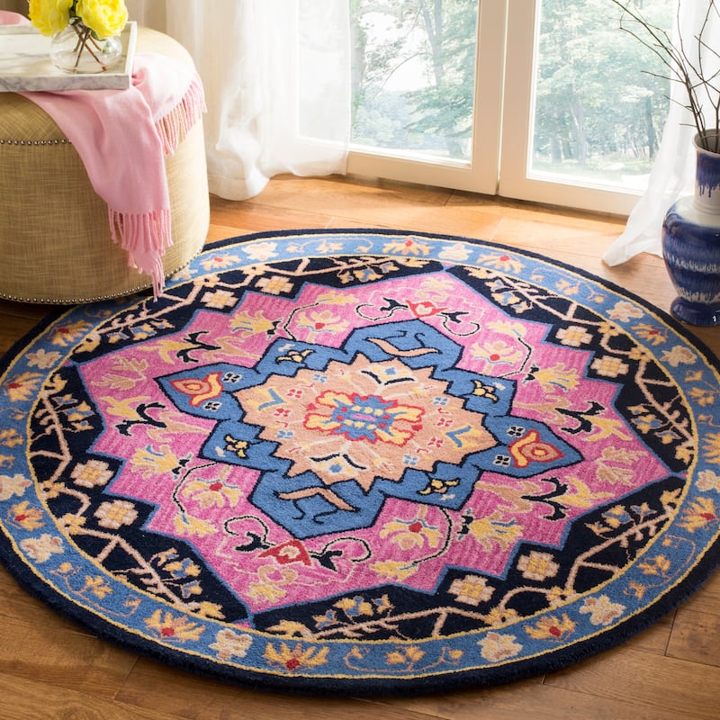 SAFAVIEH Handmade Bellagio Toma Modern Oriental Wool Rug - 5' Round - Pink/Multi