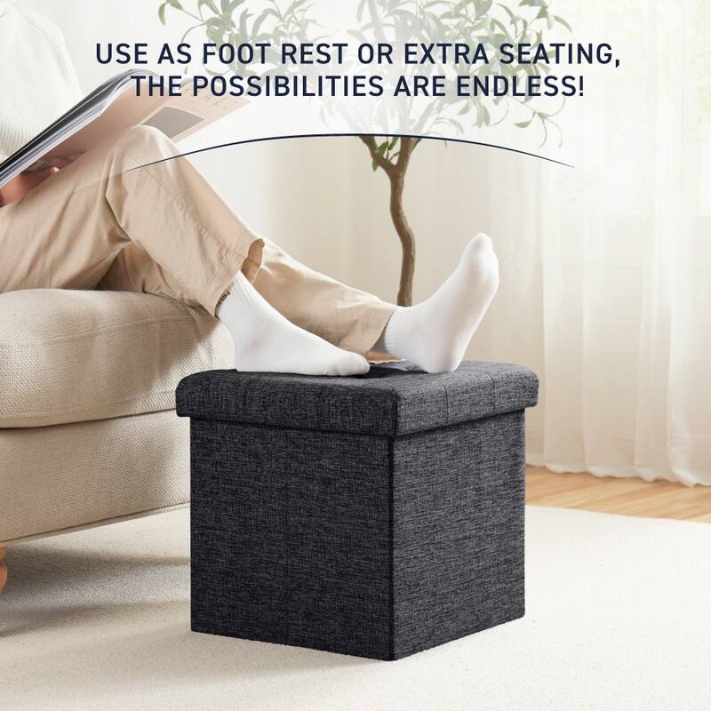 2 Pack - 15" Collapsible Square Cube Storage Ottoman, Perfect for Dorms, Livingroom and Bedroom