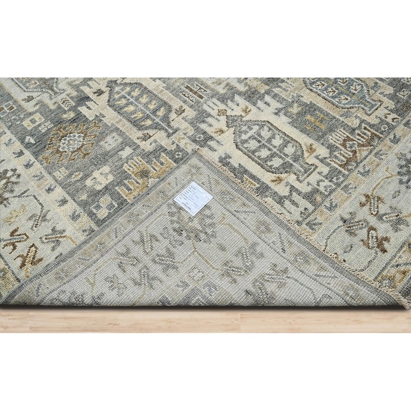Hand Knotted Gray, Brown Oushak Wool Arts & Crafts Oriental Area Rug - 8' 3'' x 9' 11''