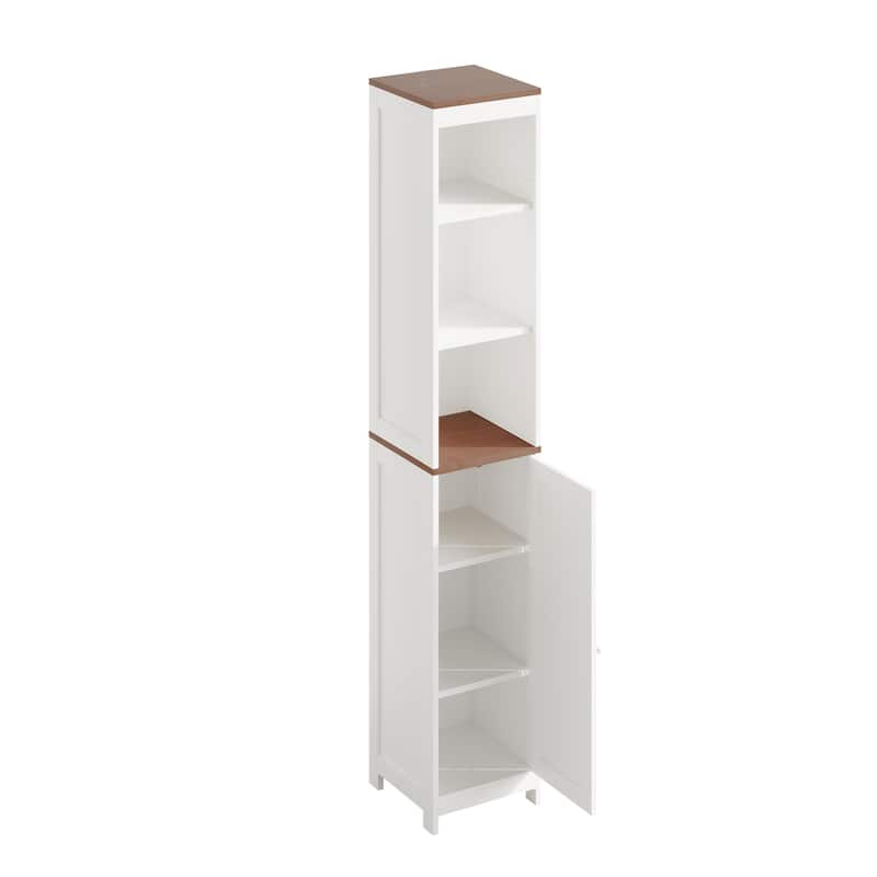 Anmytek Tall Bathroom Storage Cabinet with Reversible Door White Narrow Linen Tower Floor Organizer for Small Spaces