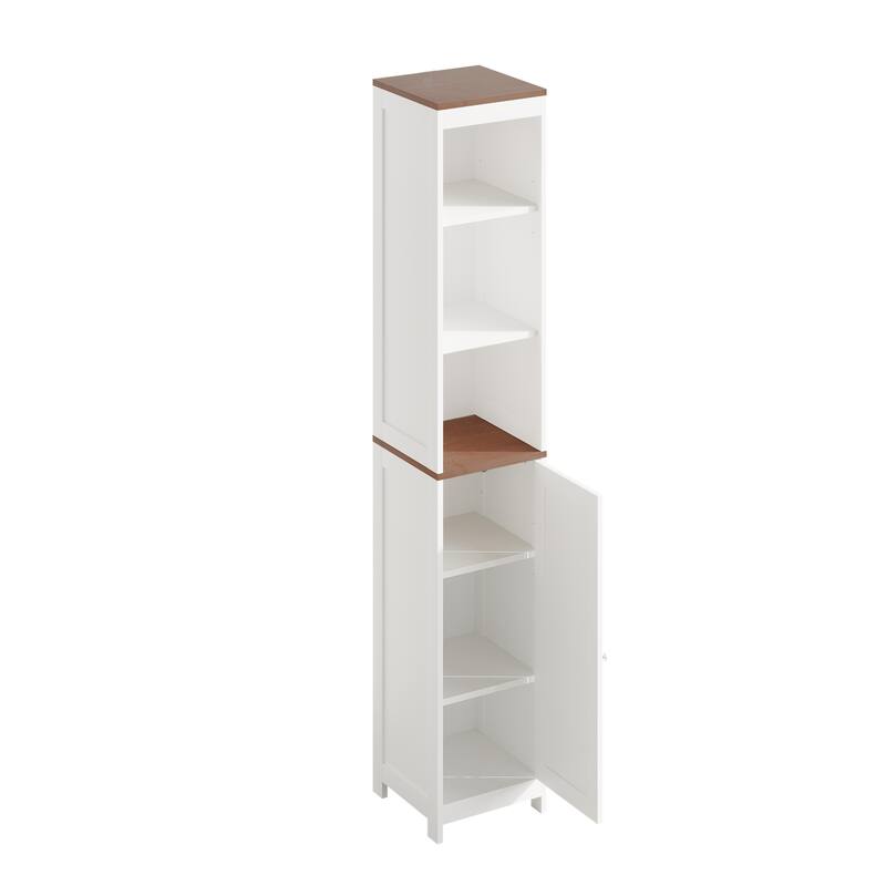 Tall Bathroom Storage Cabinet with Reversible Door, Freestanding Linen Tower with Open Shelves and Enclosed Cabinet