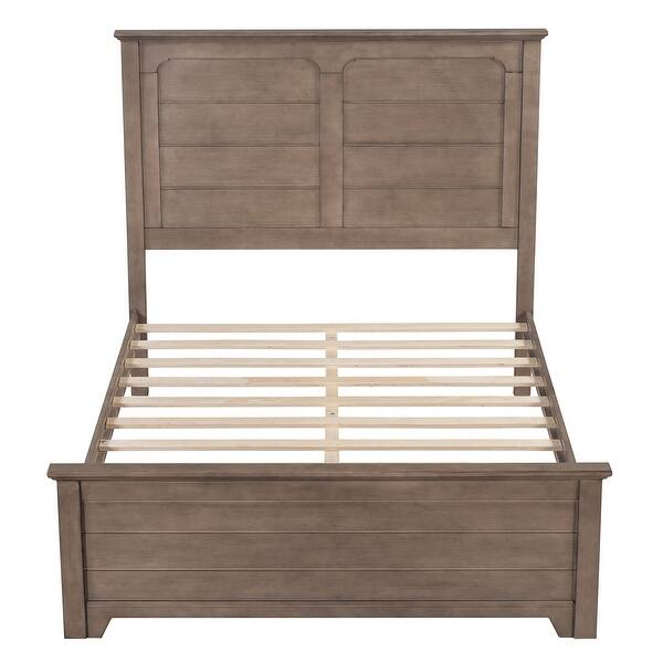 slide 2 of 9, Wooden Platform Full Size Bed with Panel Design Headboard and Footboard Ash Brown