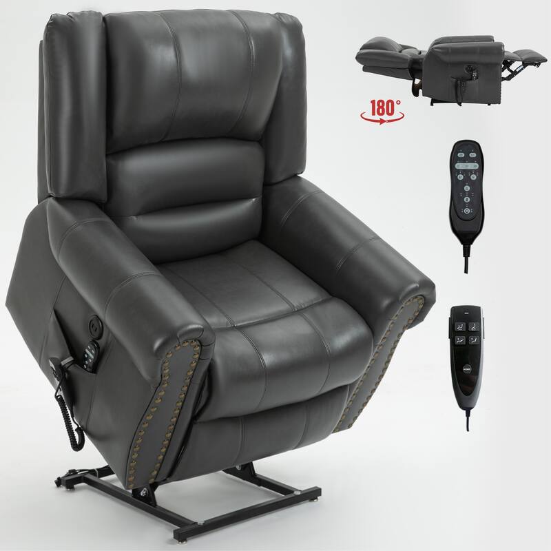 Roomfitters Dual Motor Power Lift Recliner, Infinite Position Massage Chair with 180-Degree Recline and USB