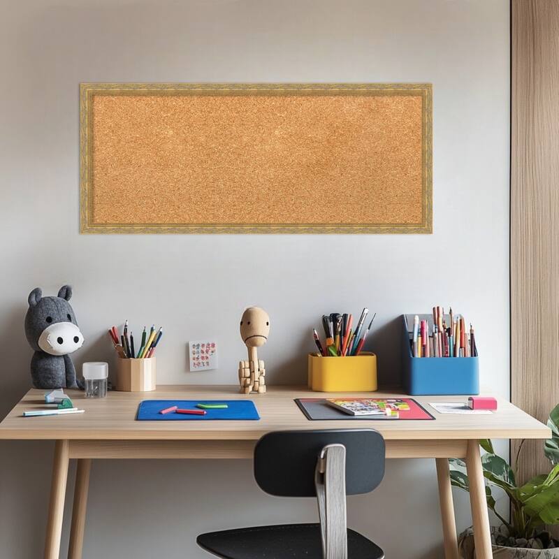 Mila Dark Gold Wood Framed Cork Board - Bulletin Board, Organization Board, Pin Board