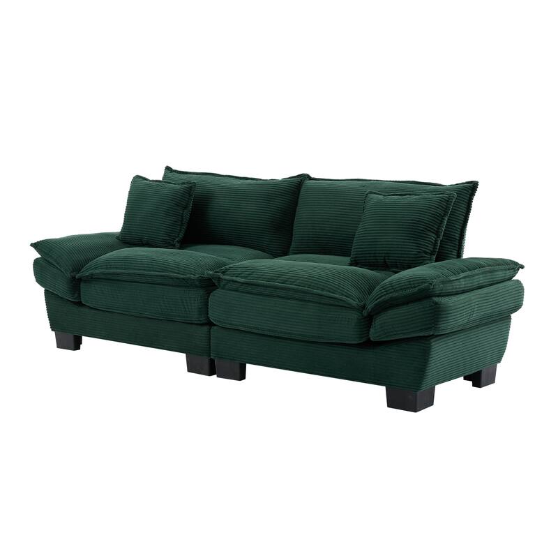 Corduroy Upholstered Loveseat Sofa, 2 Seater Sofa with Pillows, Deep Seat Sectional Sofa with Removable Cushions