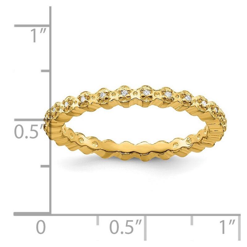 Curata 925 Sterling Silver Polished Prong set Patterned Stackable Expressions Diamond Gold Plated Ring