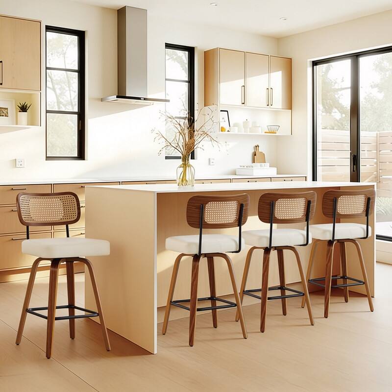 Spruce & Spring 26" Swivel Bar Stool with Bentwood Back or PE Rattan Back