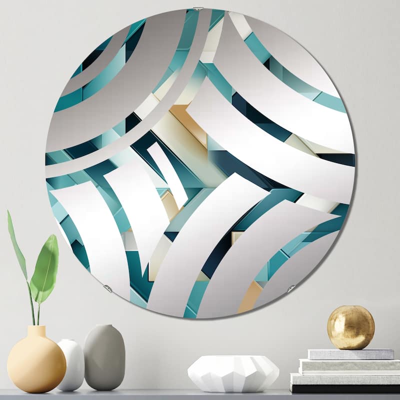 Designart "Teal Modern Geometric Tiles" - Modern Geometric Centre Wave Decorative Mirror