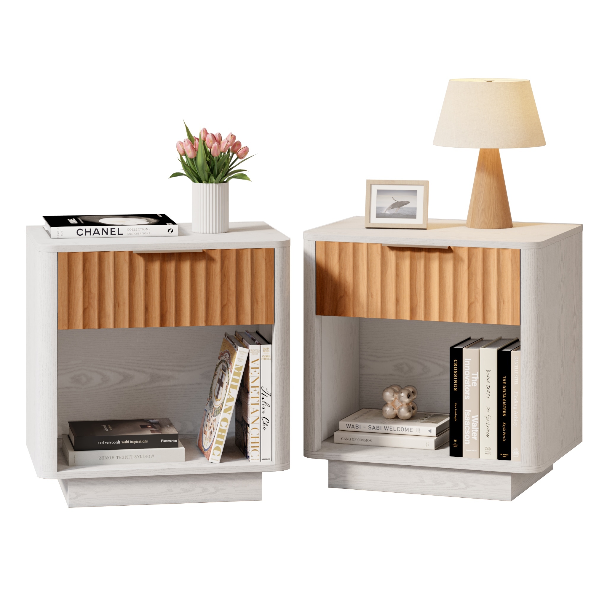 Contemporary Nightstand with Open Storage Set of 2