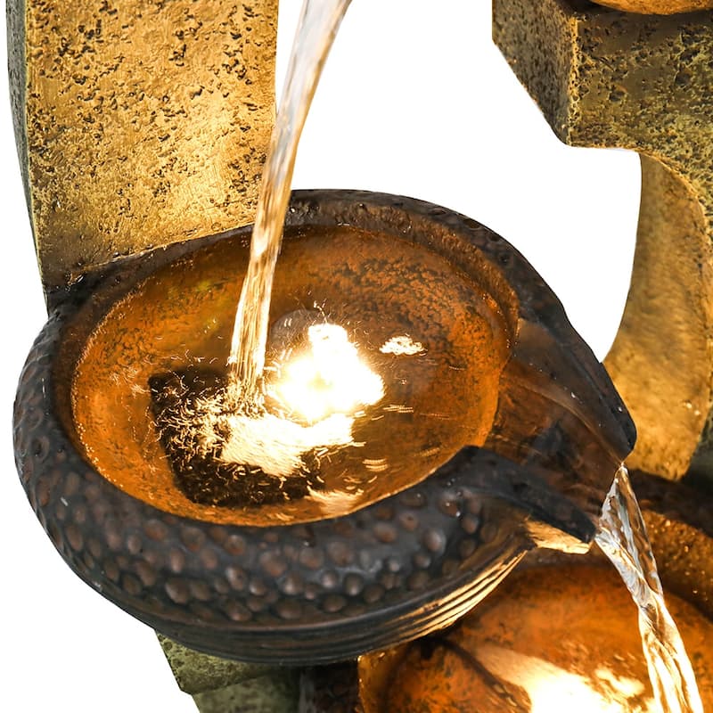 4-crock Resin Outdoor Garden Fountain with LEDs