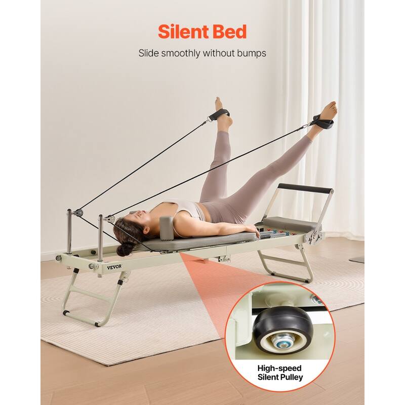 Foldable Pilates Reformer Machine with Spring Resistance Core Trainer for Home Fitness Studio - 82” x 22” x 29”