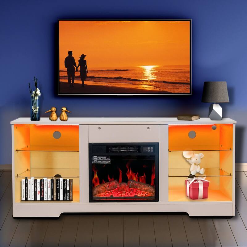 Modern Fireplace TV Stand with 18 Inch Electric Fireplace Heater