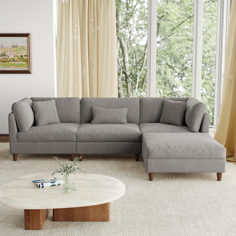 112" W Modern Upholstered Corduroy Modular Sectional Sofa
